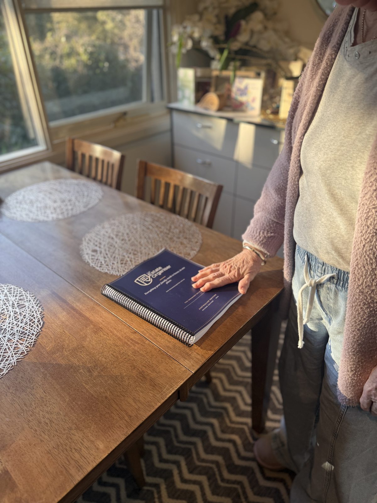 The Estate Organizer, printed edition, on a kitchen table