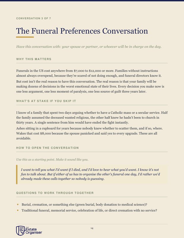 Funeral preferences conversation pages