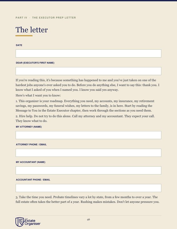 Executor prep letter page