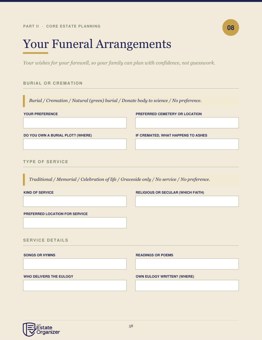 Your funeral wishes page
